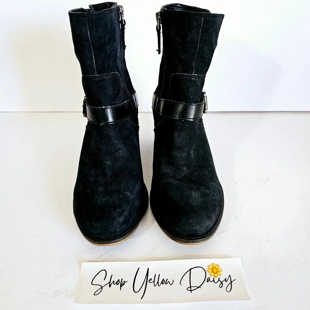 Franco Sarto Womens Black Leather Biker Boots Side Zipper Buckles Sz 7 - Sh441.2